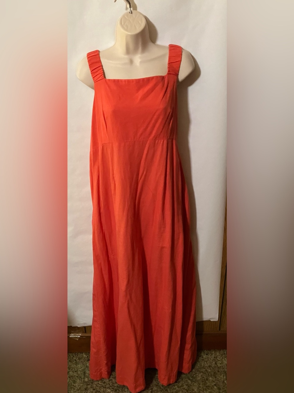 Organic Sleeveless Square-Neck Maxi Dress in Coral by Pact XXL